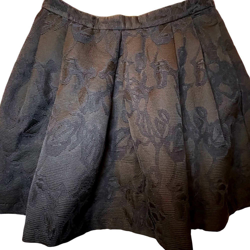 BANANA REPUBLIC Black Textured Rose Brocade Fit and Flare Skirt Pleated 12